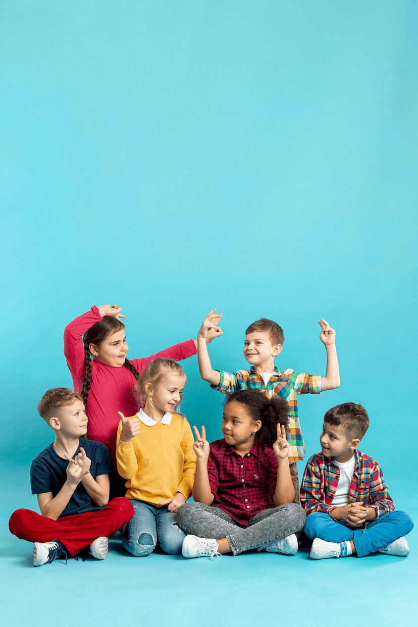 Children lying on grass